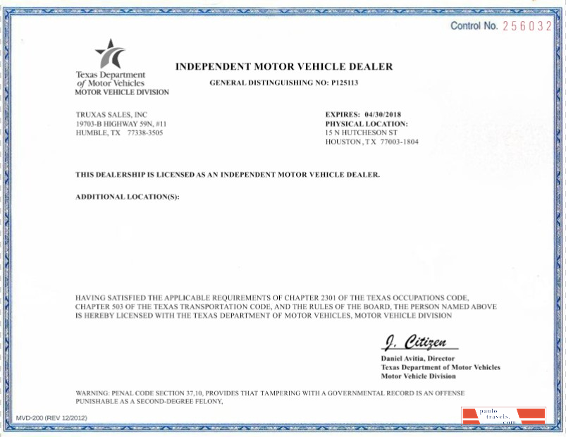 USA Texas Independent Motor Vehicle Dealer